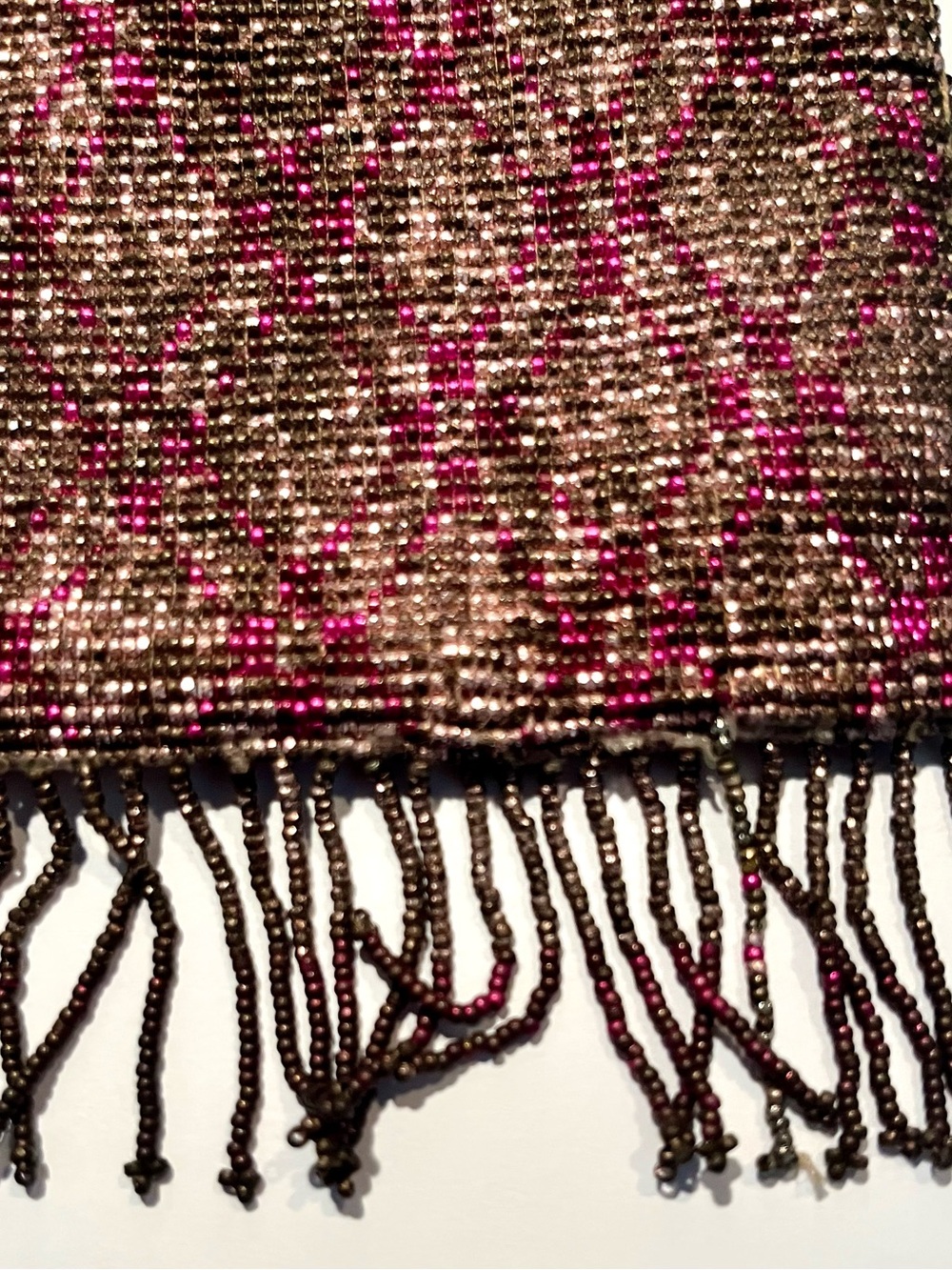 Antique beaded purselet. Rare plaid pattern. Double chain. - Picture 5 of 7